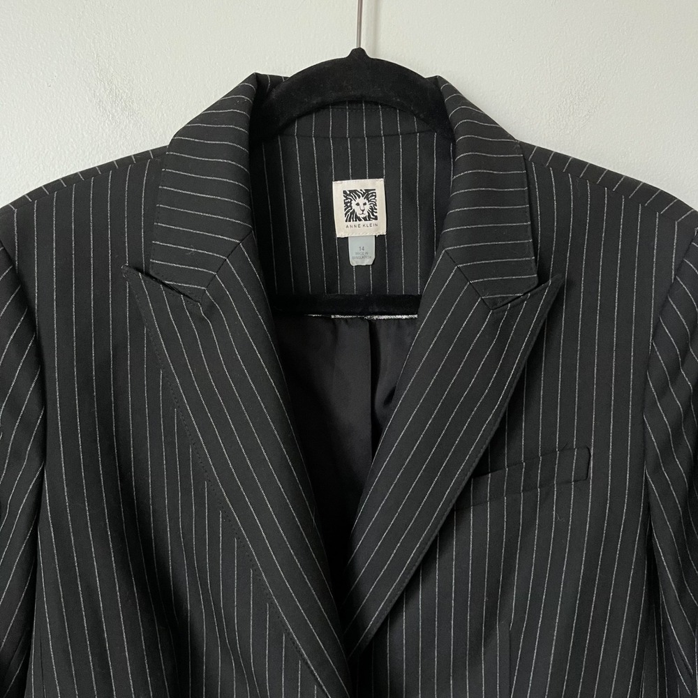 Anne Klein Pinstripe Blazer‎ Womens 14 Black White - Picture 3 of 9